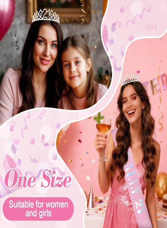 CAVETEE Birthday Headband for women, 21st Birthday Decorations Finally 21 Sash and Crown for 21st Party (Silver&Pink, Onesize) - Image 2